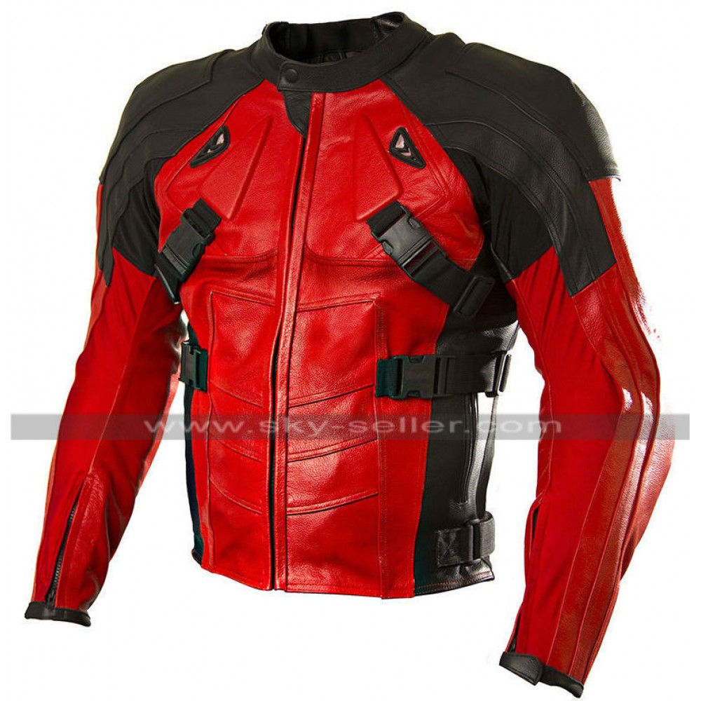 Red and Black Motorcycle Leather Jacket