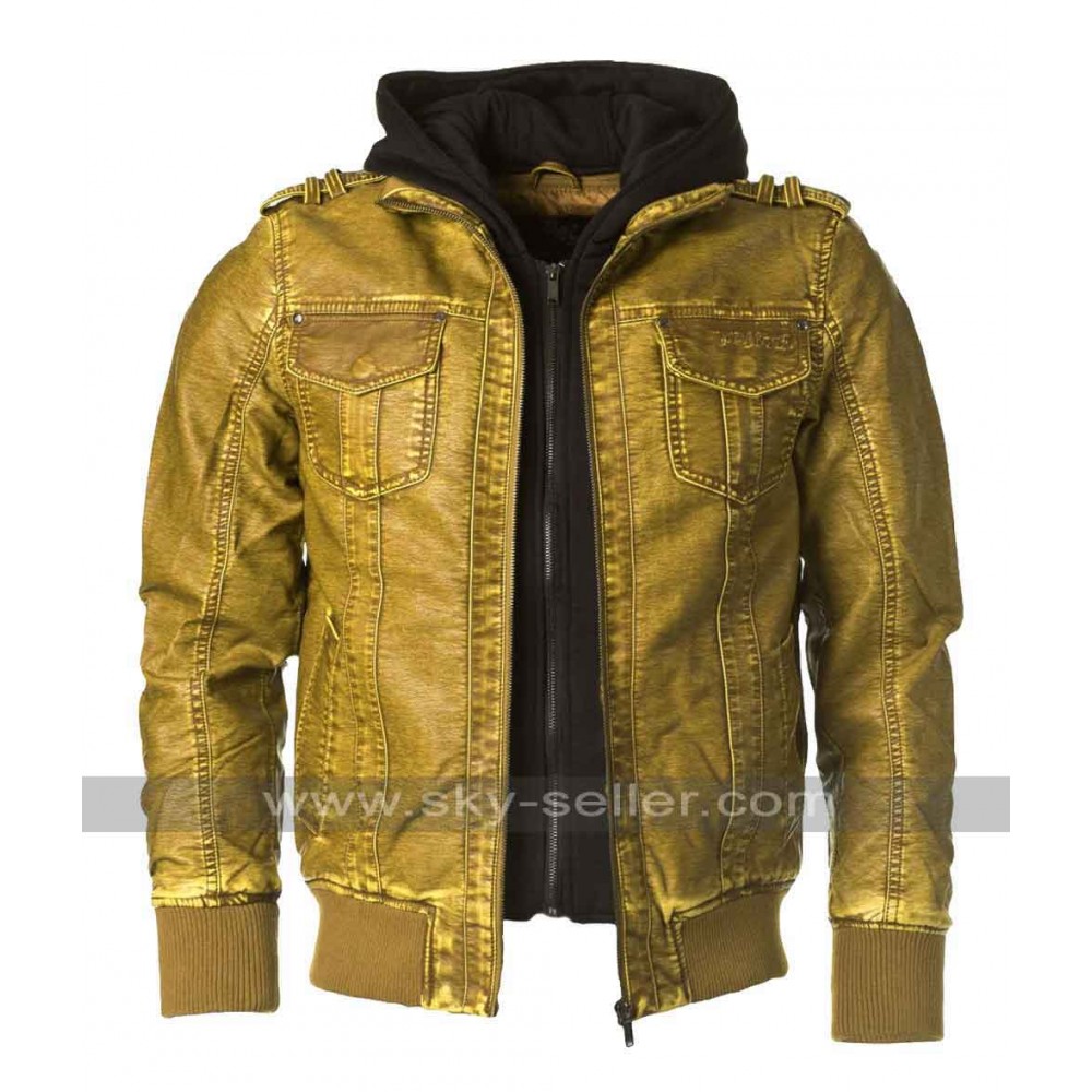 Brown Designer Leather Bomber Jacket