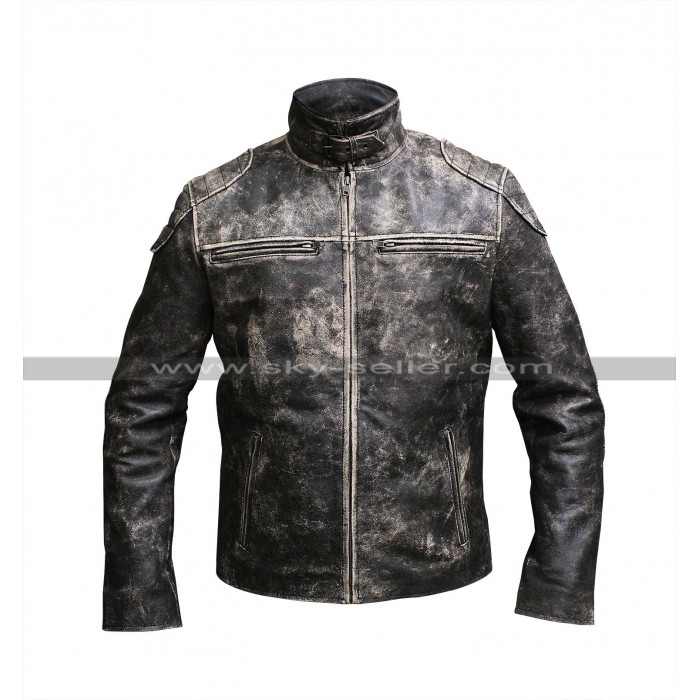 Vintage Biker Antique Style Distressed Black Leather jacket