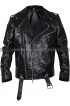 Men's Classic Brando Police Biker Style Black Leather Jacket