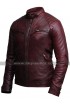 Mens Cafe Racer Vintage Biker Quilted Shoulders Distressed Red Leather Jacket