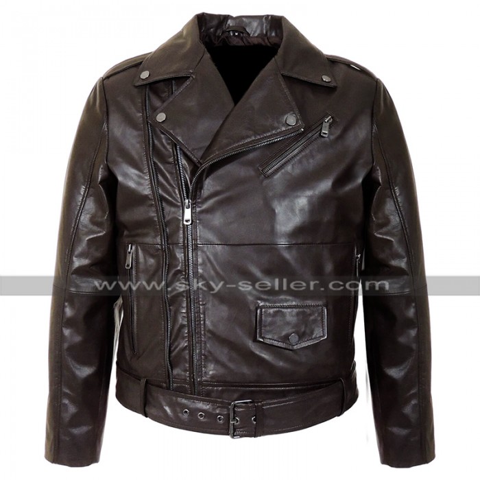 Cafe Racer Vintage Biker Brown Belted Zipper Motorcycle Leather Jacket