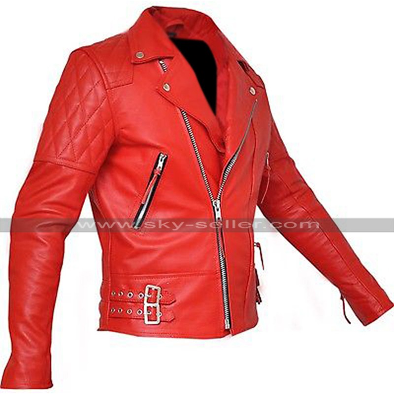 Brando Classic Red / Black Biker Diamond Quilted Shoulders Motorcycle ...