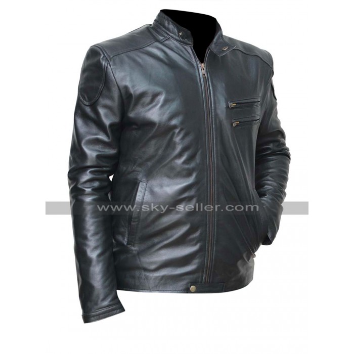 Mens Cafe Racer Slim Fit Black Shiny Biker Leather Jacket