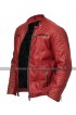 Retro Biker Vintage Red Cafe Racer Casual Fit Quilted Leather Jacket