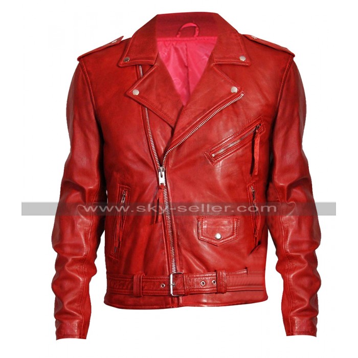 Mens Cafe Racer Brando Biker Vintage Classic Red Motorcycle Leather Jacket