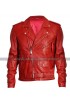 Mens Cafe Racer Retro Striped Quilted Shoulders Vintage Biker Red Leather Jacket