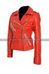 Charlotte Mckinney Brando Slim Fit Red Biker Leather Jacket