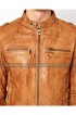 Men's Slimfit Chest Zip Pocket Distressed Brown Biker Jacket