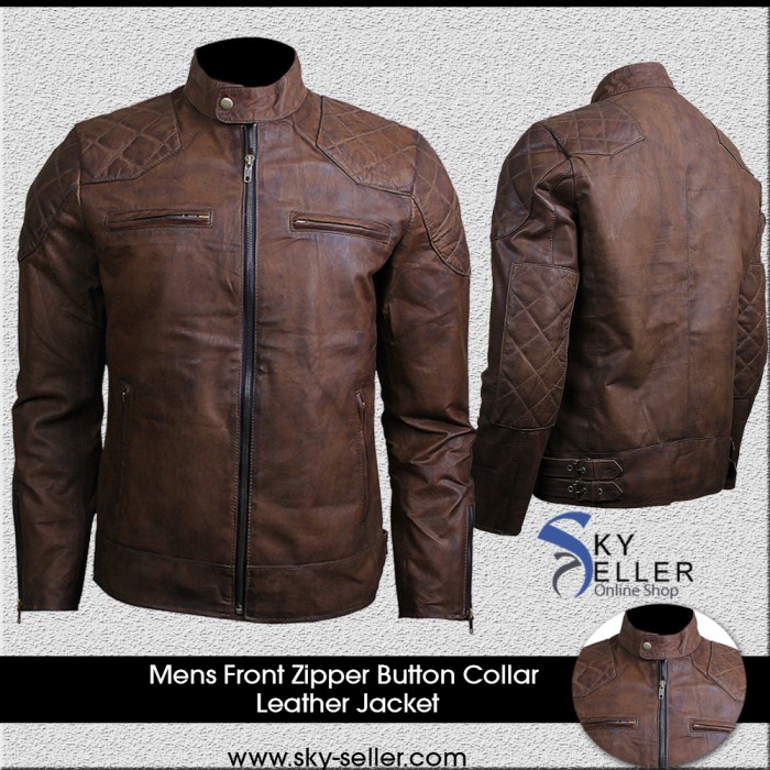 Mens Diamond Distressed Brown Vintage Motorcycle Leather Jacket