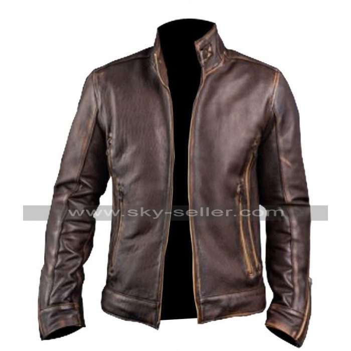 Cafe Racer Vintage Motorcycle Distressed Brown Leather Jacket