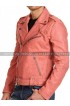 Double Breasted Studded Peach Slimfit Belted Biker Jacket