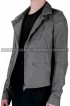 Slanted Pockets Asymmetrical Zipper Grey Leather Jacket