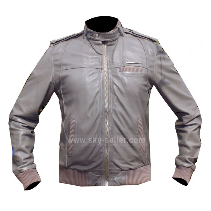 Designer Grey Bomber Cafe Racer Style Unisex Leather Jacket
