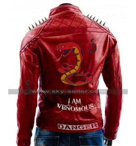 I Am Venomous Last Bite Snake Logo Danger Red Studded Biker Leather Jacket