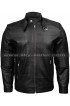 Belted Collar Ribbed Arm Quilted Shoulder Black Motorcycle Jacket