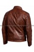 Men Biker Retro Classic Shirt Collar Distressed Brown Leather Jacket