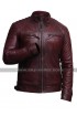 Mens Cafe Racer Vintage Biker Quilted Shoulders Distressed Red Leather Jacket