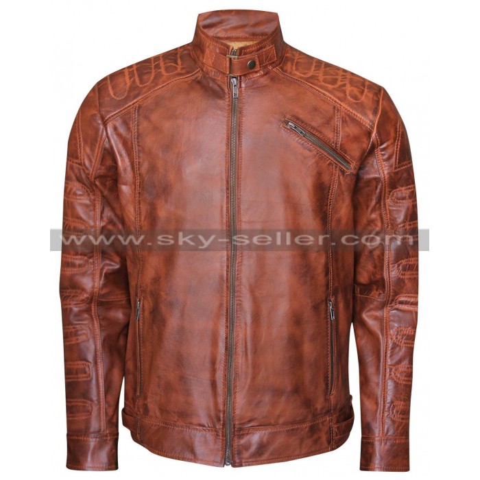 Cafe Racer Men's Vintage Distressed Brown Quilted Biker Jacket