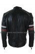 Motorcycle Red And White Stripes Black Leather Jacket
