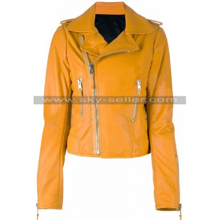 Nicole Richie Yellow Slimfit Motorcycle Leather Jacket
