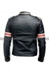 Cafe Racer Stiped Biker Quilted Black Lambskin Leather Jacket for Men