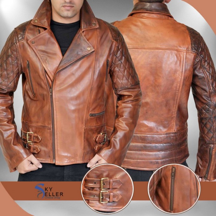 Rustic Vintage Quilted Motorcycle Leather Jacket