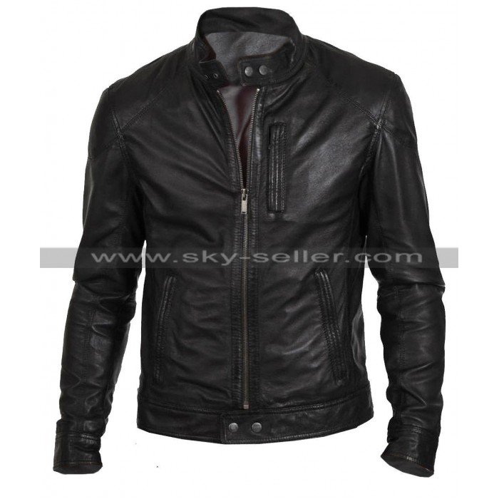 Men's Slim Fit Biker Hunt Black Leather Jacket