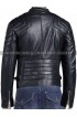 Quilted Shoulder Strapped Waist Slimfit Black Leather Jacket
