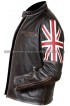 UK Flag Cafe Racer Vintage Style Distressed Brown Jacket