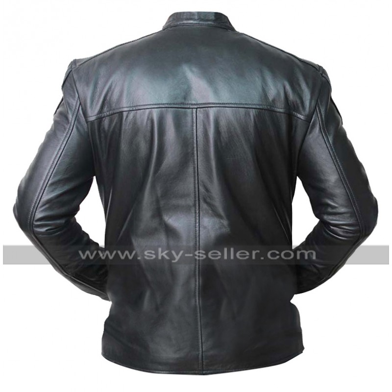 Mens Cafe Racer Slim Fit Black Shiny Biker Leather Jacket