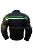 Mens Cafe Racer Black Biker Retro Green Striped Motorcycle Leather Jacket