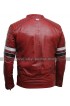 Mens Cafe Racer Retro Striped Quilted Shoulders Vintage Biker Red Leather Jacket
