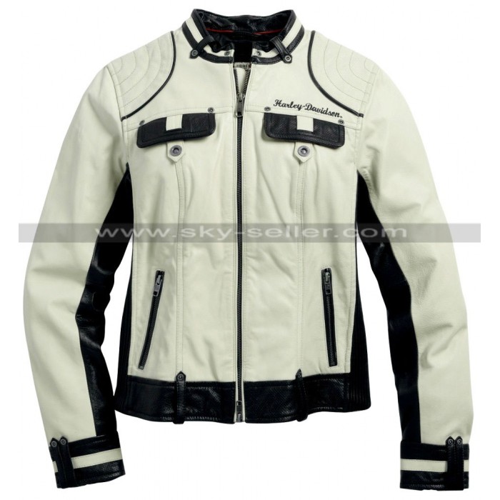Women's HD Colorblock Motorcycle Leather Jacket