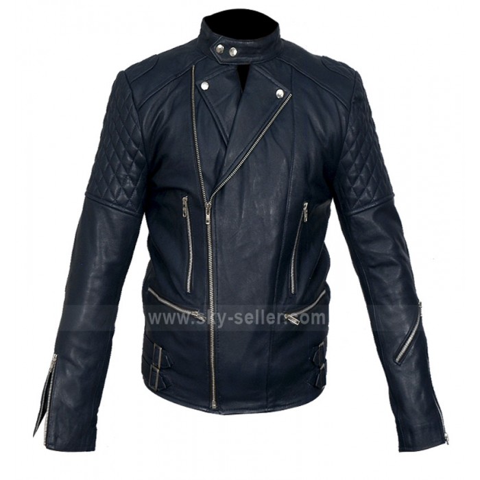 Brando Movie Style Blue Motorcycle Leather Jacket