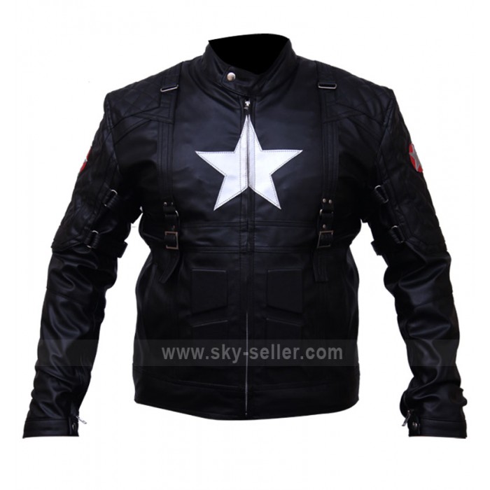 Captain America 2 Chris Evans Black Biker Leather Costume
