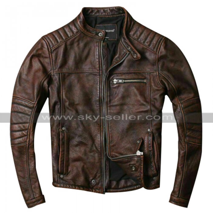 Cafe Racer Quilted Biker Vintage Motorcycle Distressed Brown Leather Jacket