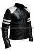 Brad Pitt Hybrid Mayhem Retro Cafe Racer Motorcycle White Stripes Black Leather Jacket