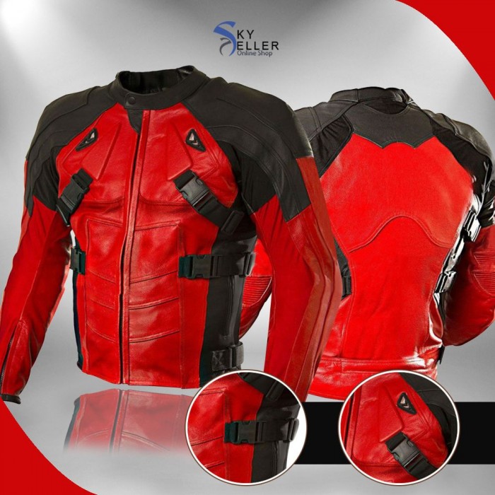 Deadpool Red and Black Motorcycle Leather Jacket