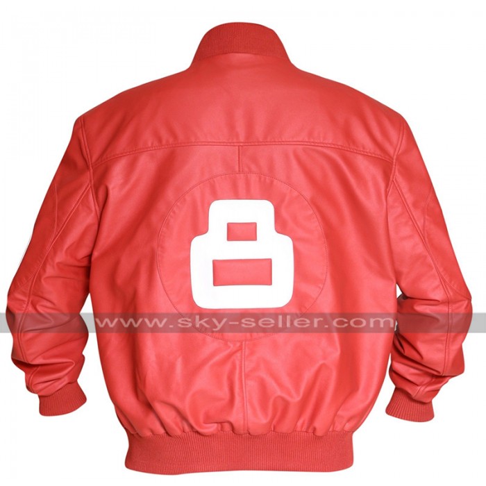 Mens 8 Ball Bomber Style Varsity Biker Letterman Red Leather Jacket