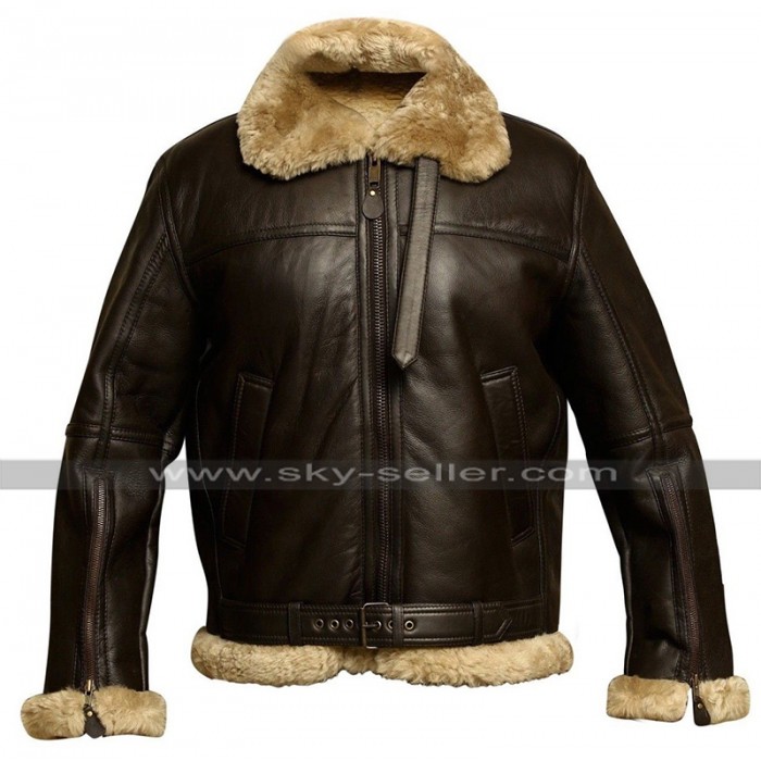 B3 RAF Aviator Pilot Flight Fur Shearling Bomber Brown Leather Jacket