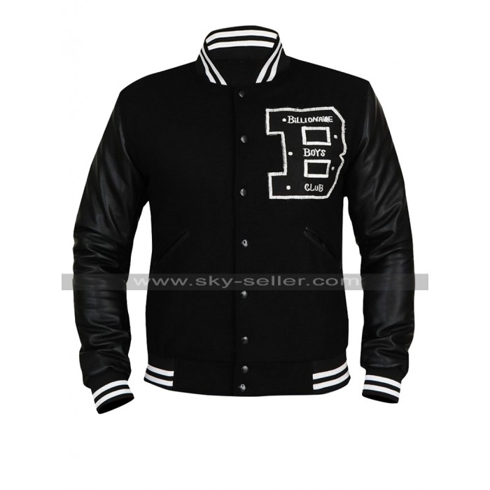 Mens BBC Billionaire Boys Club Bomber Varsity Wool Black Leather Letterman Jacket
