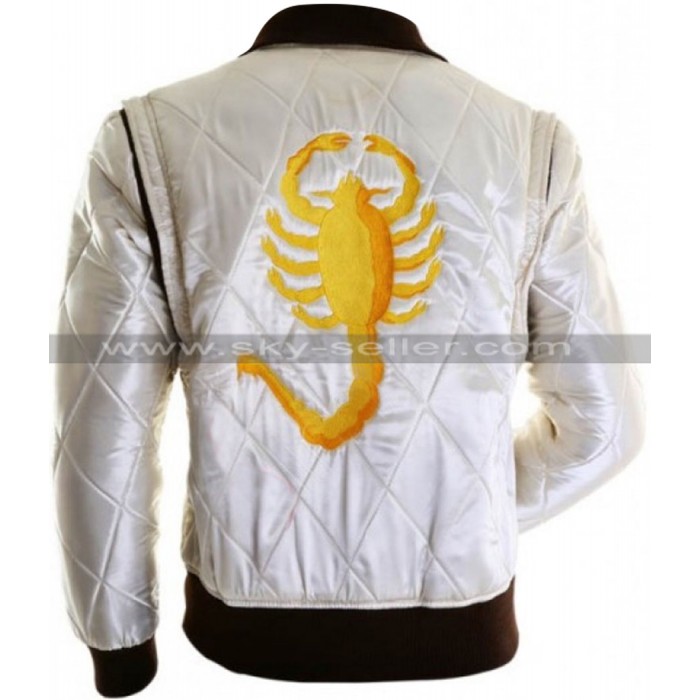Ryan Gosling Drive Scorpion White Satin Jacket