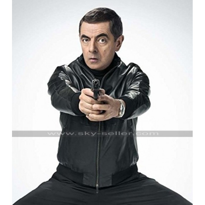 Johnny English Strikes Again Rowan Atkinson Bomber Black Leather Jacket
