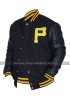 Pittsburgh Pirates Baseball Varsity Majestic P Logo Black Letterman Bomber Jacket