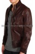Front Zipper Pocket Brown Slim Fit Bomber Leather Jacket