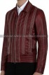 Men's Decorative Stitching Maroon Bomber Leather Jacket