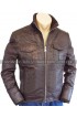 Slimfit Flap Pockets Brown Bomber Leather Jacket