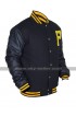 Pittsburgh Pirates Baseball Varsity Majestic P Logo Black Letterman Bomber Jacket