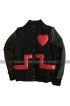 RF Rihanna Valentines Day Red Heart Varsity Black Leather Jacket